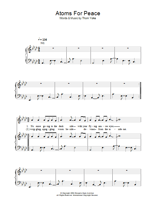 Learn to play Thom Yorke Atoms For Peace sheet music for Piano, Vocal & Guitar Chords in minutes. Price: 7.8900$ Thom Yorke Atoms For Peace sheet music notes and chords arranged for Piano, Vocal & Guitar Chords