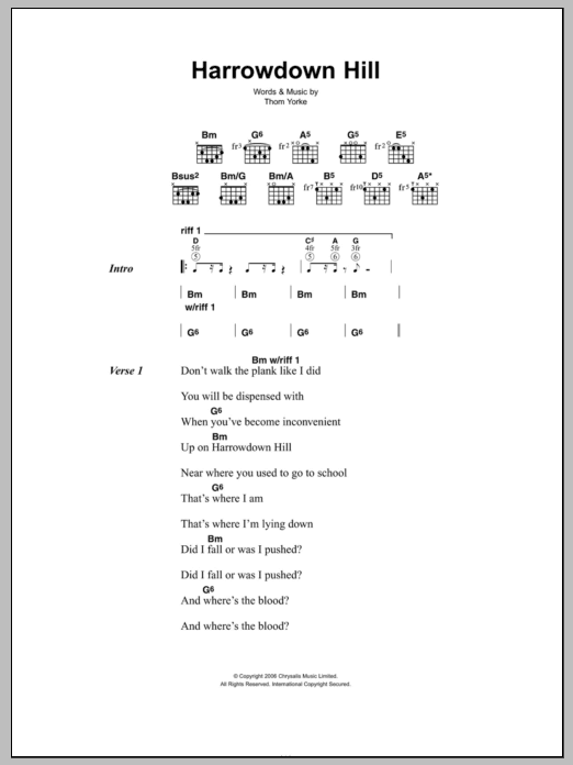 Thom Yorke Harrowdown Hill sheet music notes and chords. Download Printable PDF.