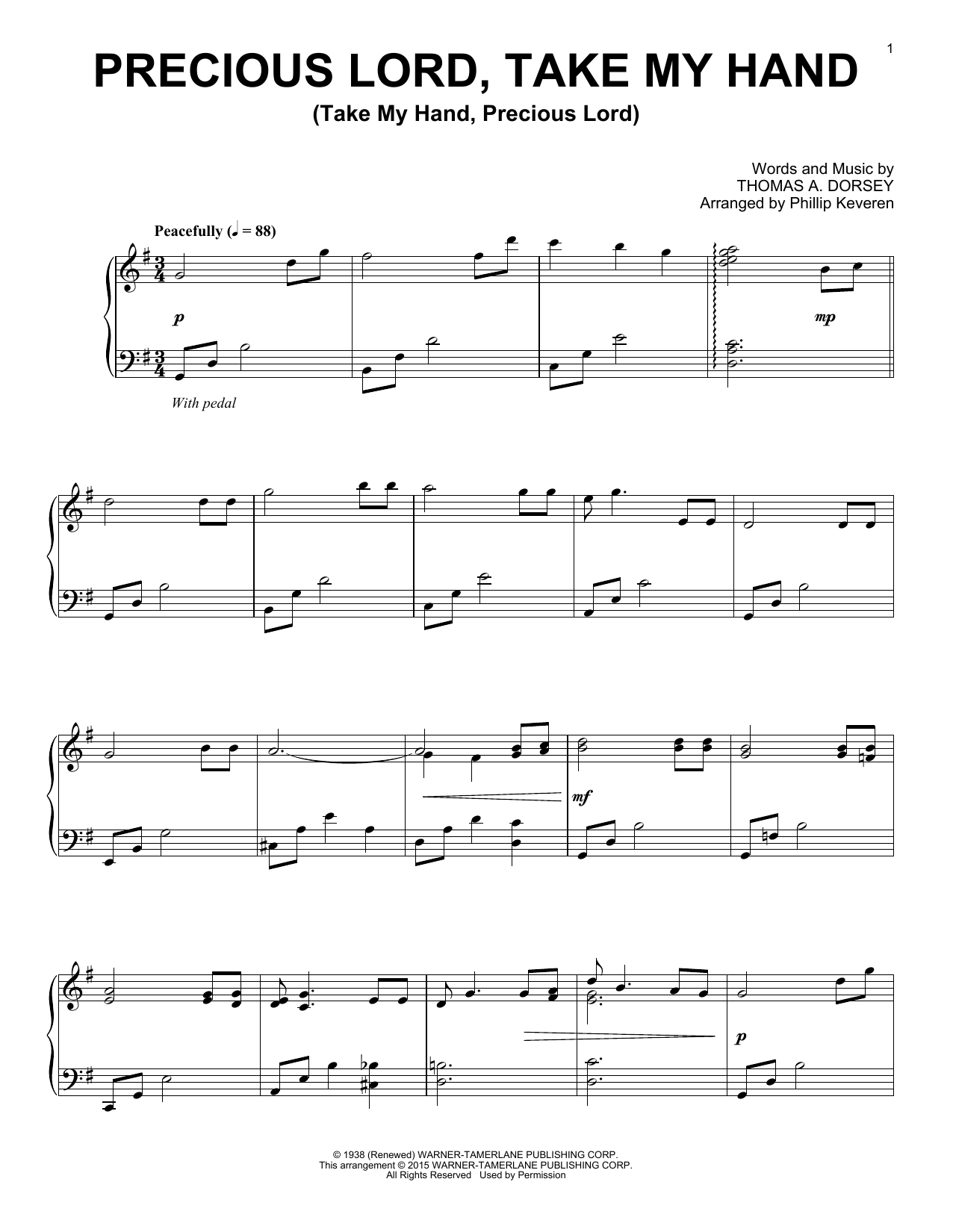 Thomas A. Dorsey Precious Lord, Take My Hand (Take My Hand, Precious Lord) sheet music notes and chords. Download Printable PDF.