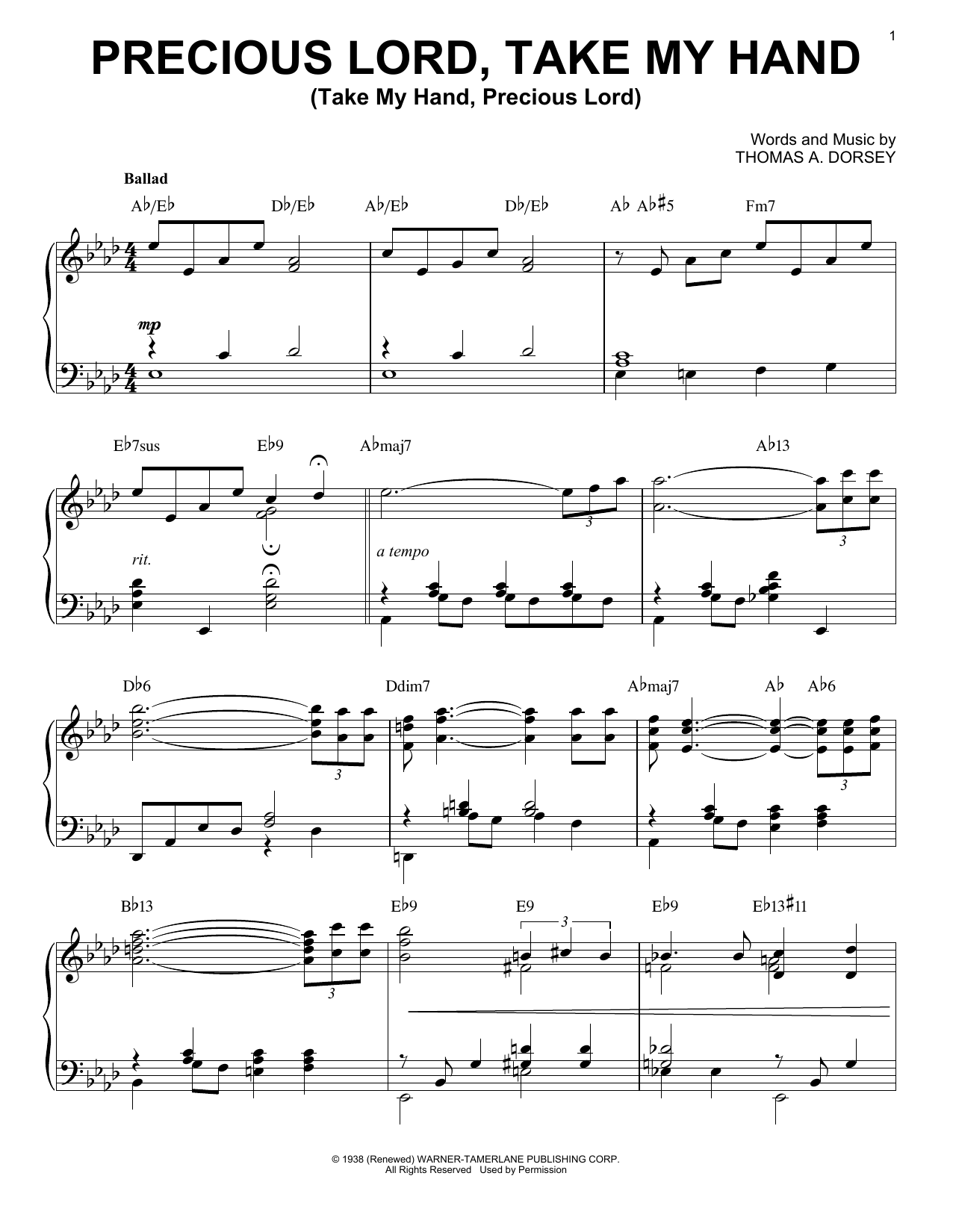 Thomas A. Dorsey Precious Lord, Take My Hand (Take My Hand, Precious Lord) [Jazz version] (arr. Brent Edstrom) sheet music notes and chords. Download Printable PDF.