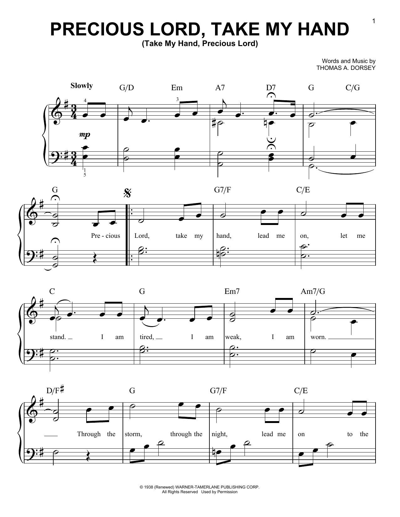 Thomas A. Dorsey Precious Lord, Take My Hand (Take My Hand, Precious Lord) sheet music notes and chords. Download Printable PDF.