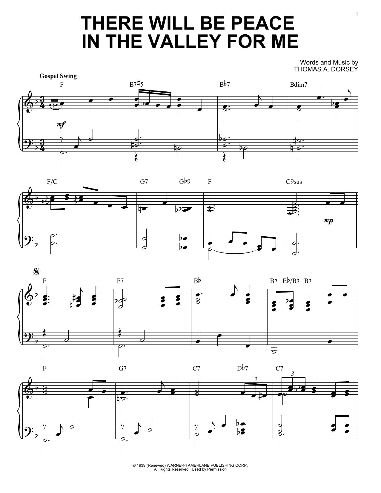 Thomas A. Dorsey There Will Be Peace In The Valley For Me [Jazz version] (arr. Brent Edstrom) sheet music notes and chords. Download Printable PDF.