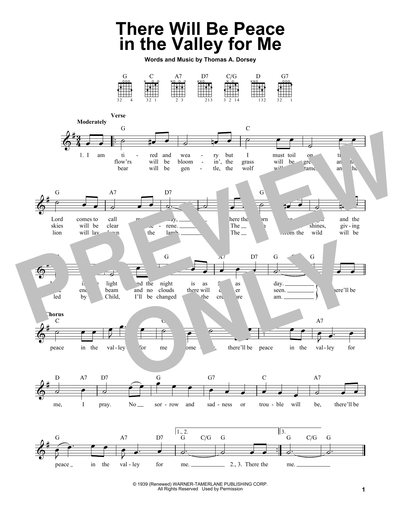 Thomas A. Dorsey There Will Be Peace In The Valley For Me sheet music notes and chords. Download Printable PDF.