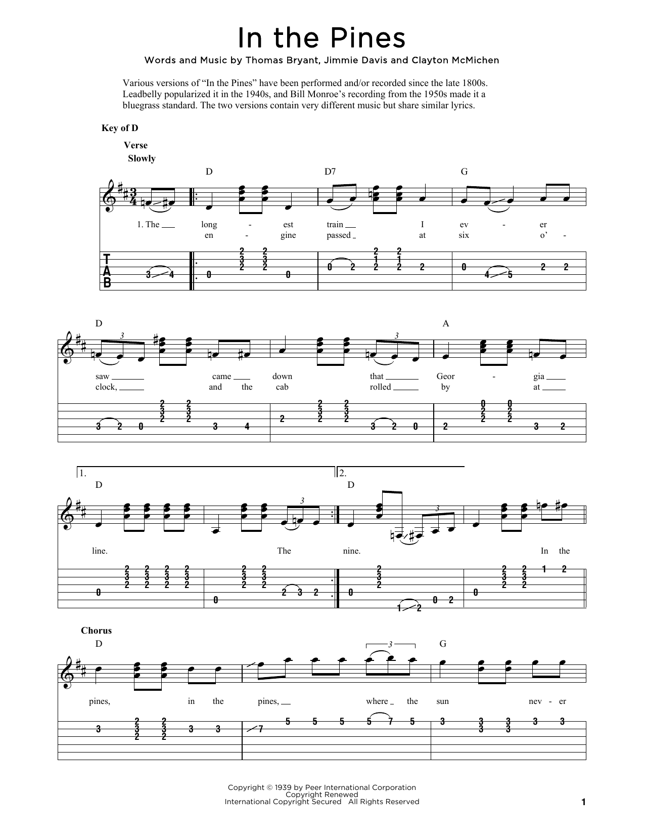 Thomas Bryant In The Pines (arr. Fred Sokolow) sheet music notes and chords. Download Printable PDF.