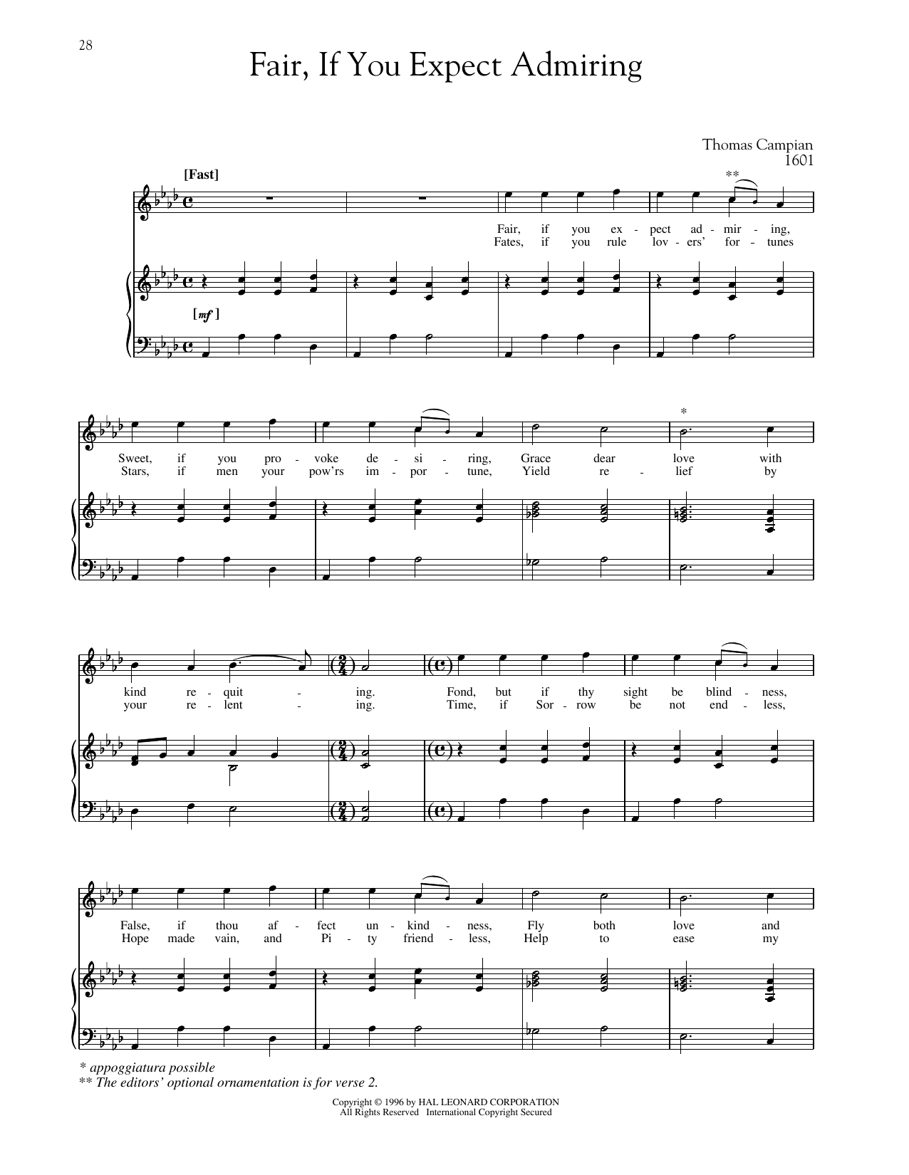 Thomas Campian Fair, If You Expect Admiring sheet music notes and chords. Download Printable PDF.