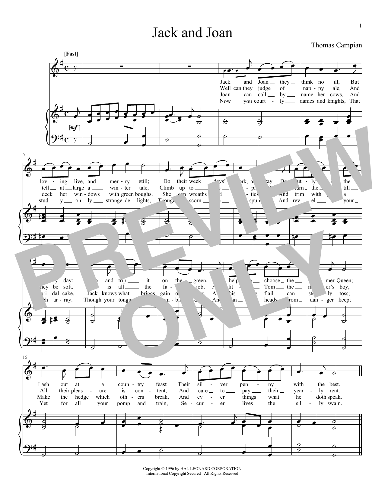 Thomas Campian Jack And Joan sheet music notes and chords. Download Printable PDF.