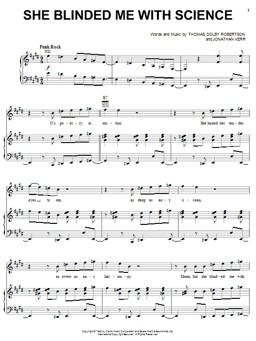 Thomas Dolby She Blinded Me With Science sheet music notes and chords. Download Printable PDF.