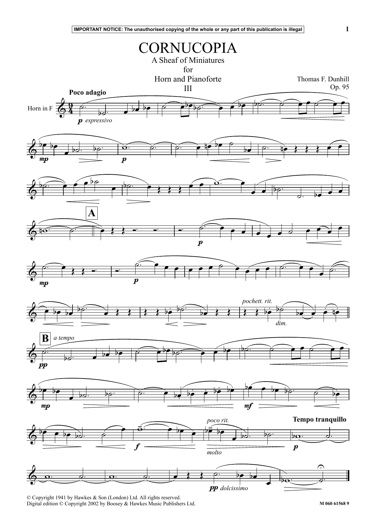 Learn to play Thomas F. Dunhill Cornucopia- A Sheaf Of Miniatures For Horn And Pianoforte (III) sheet music for Instrumental Solo in minutes. Price: 5.9900$ Thomas F. Dunhill Cornucopia- A Sheaf Of Miniatures For Horn And Pianoforte (III) sheet music notes and chords arranged for Instrumental Solo