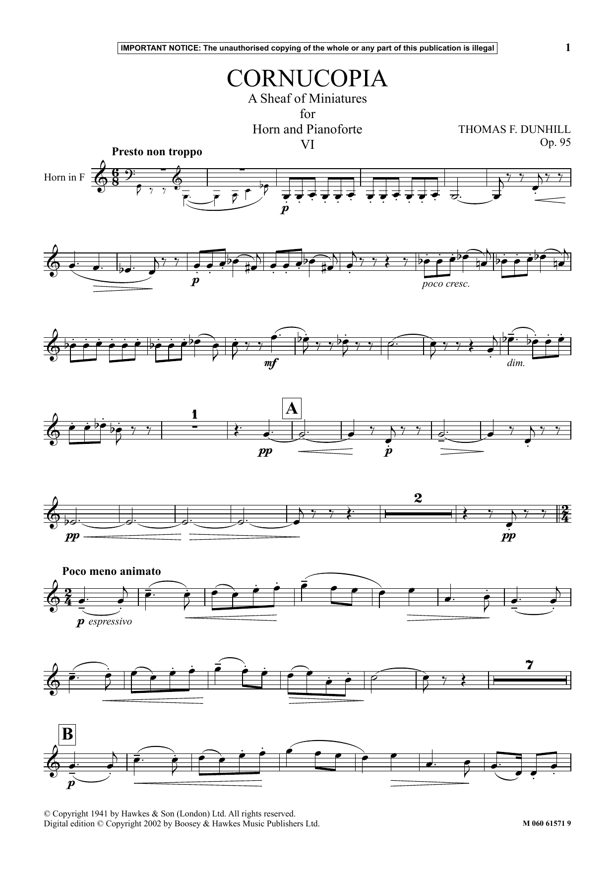 Learn to play Thomas F. Dunhill Cornucopia: A Sheaf Of Miniatures For Horn And Pianoforte (VI) sheet music for Instrumental Solo in minutes. Price: 5.9900$ Thomas F. Dunhill Cornucopia: A Sheaf Of Miniatures For Horn And Pianoforte (VI) sheet music notes and chords arranged for Instrumental Solo