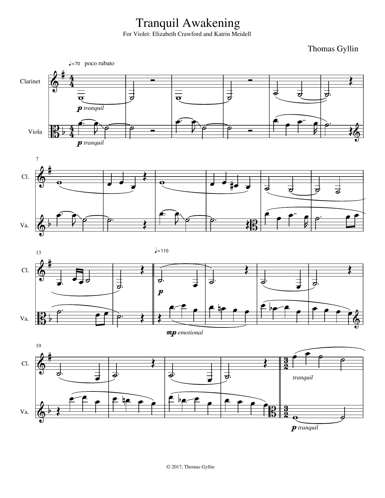 Thomas Gyllin Tranquil Awakening sheet music notes and chords. Download Printable PDF.