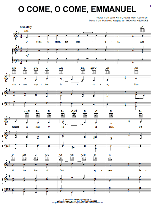 Learn to play Thomas Helmore O Come, O Come Emmanuel sheet music for Piano, Vocal & Guitar Chords (Right-Hand Melody) in minutes. Price: 7.8900$ Thomas Helmore O Come, O Come Emmanuel sheet music notes and chords arranged for Piano, Vocal & Guitar Chords (Right-Hand Melody)