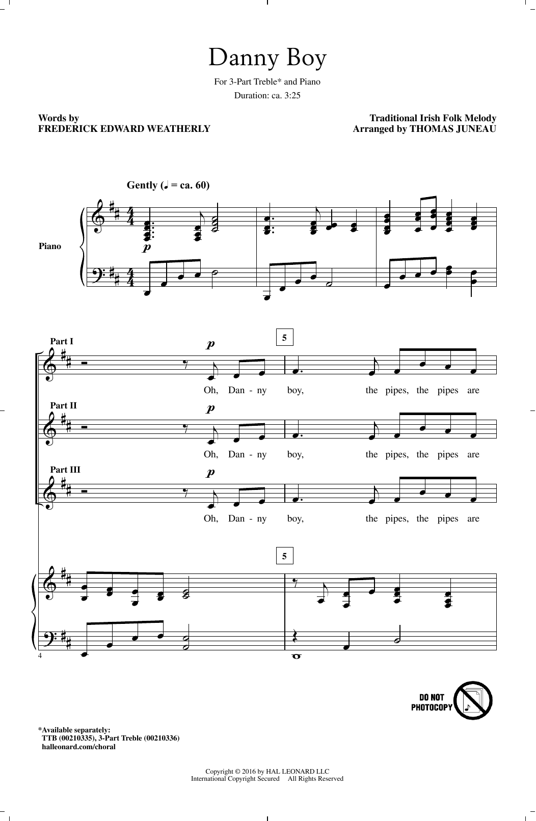 Irish Folksong Danny Boy (arr. Thomas Juneau) sheet music notes and chords. Download Printable PDF.