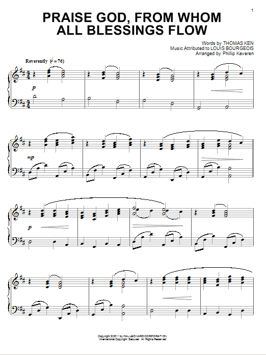 Thomas Ken Praise God, From Whom All Blessings Flow [Classical version] (arr. Phillip Keveren) sheet music notes and chords arranged for Piano Solo