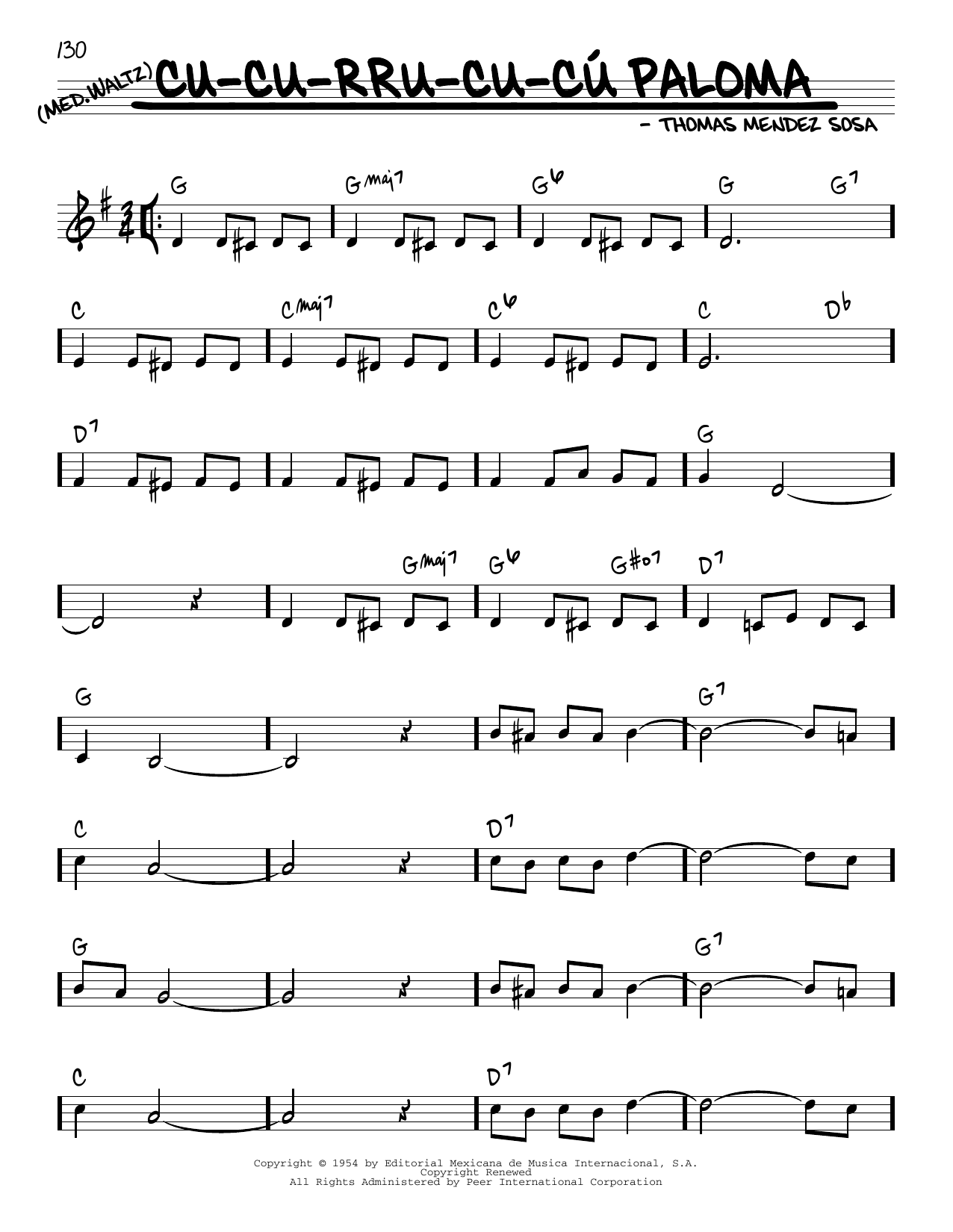 Thomas Mendez Sosa Cu-Cu-Rru-Cu-Cu Paloma sheet music notes and chords. Download Printable PDF.