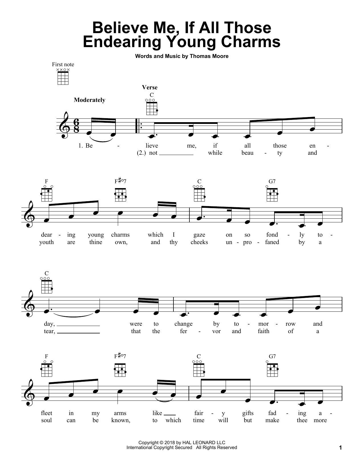 Thomas Moore Believe Me, If All Those Endearing Young Charms sheet music notes and chords. Download Printable PDF.