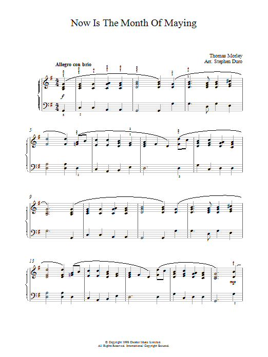 Thomas Morley Now Is The Month Of Maying sheet music notes and chords arranged for Piano Solo