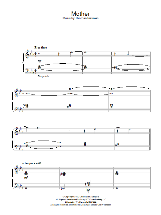 Learn to play Thomas Newman Mother (from James Bond Skyfall) sheet music for Piano Solo in minutes. Price: 7.8900$ Thomas Newman Mother (from James Bond Skyfall) sheet music notes and chords arranged for Piano Solo