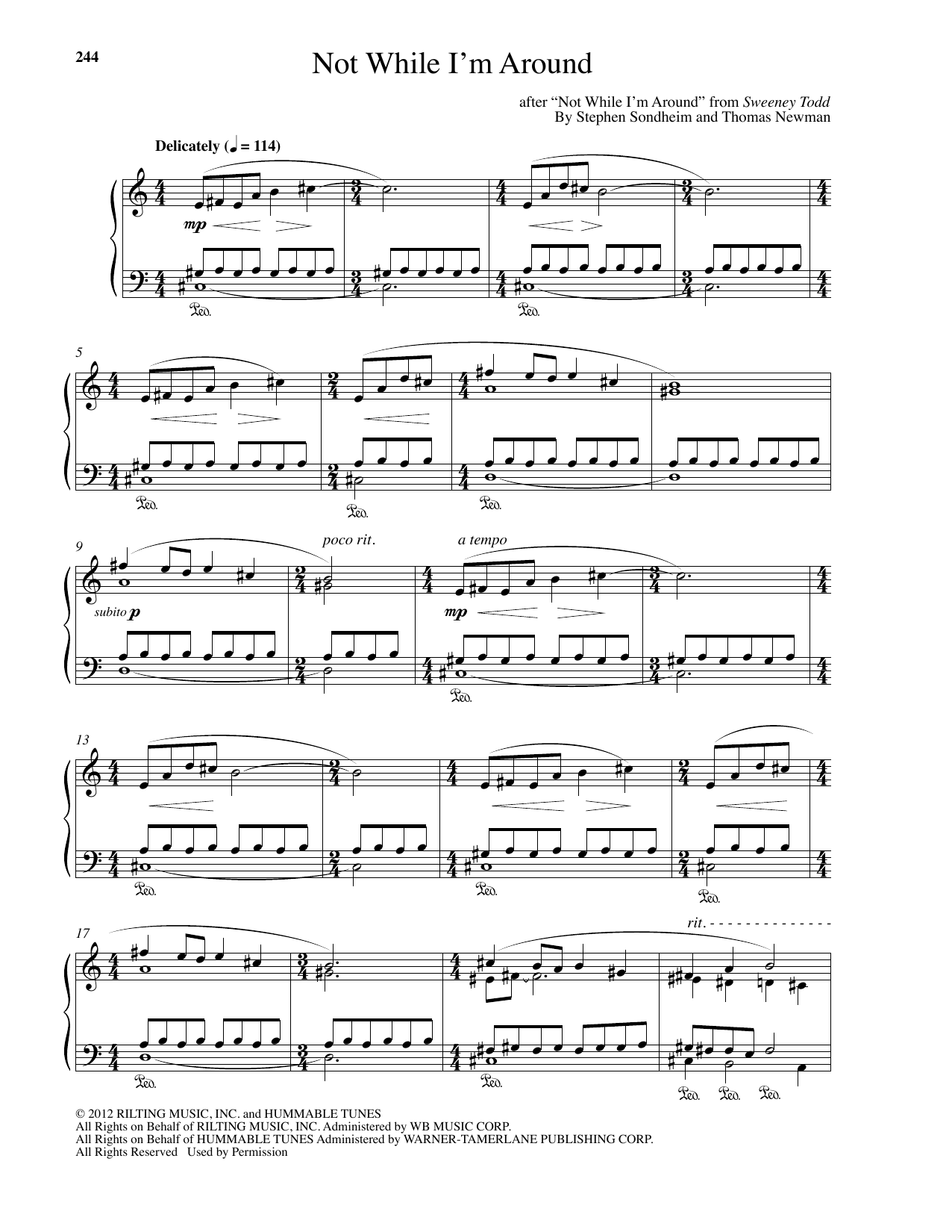 Thomas Newman Not While I'm Around sheet music notes and chords. Download Printable PDF.