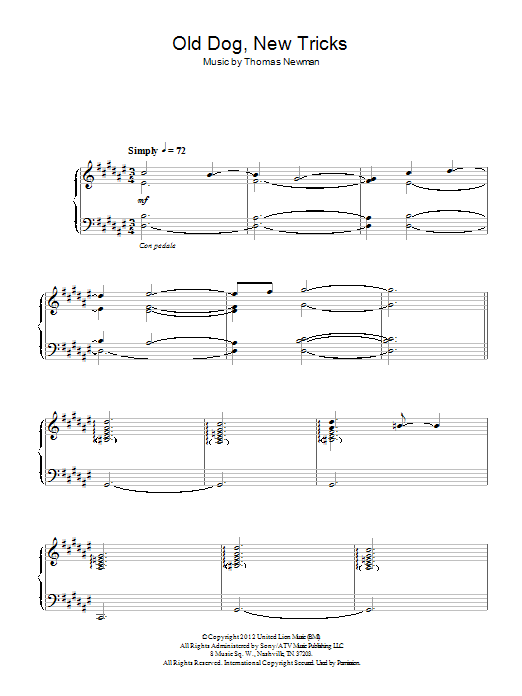 Learn to play Thomas Newman Old Dog, New Tricks (from James Bond Skyfall) sheet music for Piano Solo in minutes. Price: 7.8900$ Thomas Newman Old Dog, New Tricks (from James Bond Skyfall) sheet music notes and chords arranged for Piano Solo
