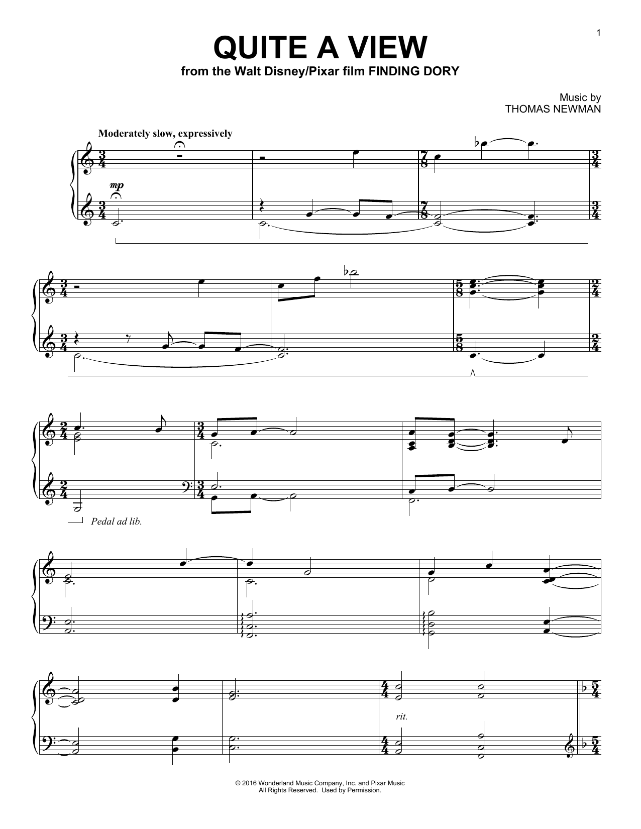 Learn to play Thomas Newman Quite A View sheet music for Piano Solo in minutes. Price: 7.8900$ Thomas Newman Quite A View sheet music notes and chords arranged for Piano Solo