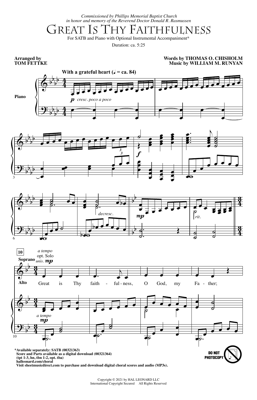 Thomas O. Chisholm and William M. Runyan Great Is Thy Faithfulness (arr. Tom Fettke) sheet music notes and chords. Download Printable PDF.