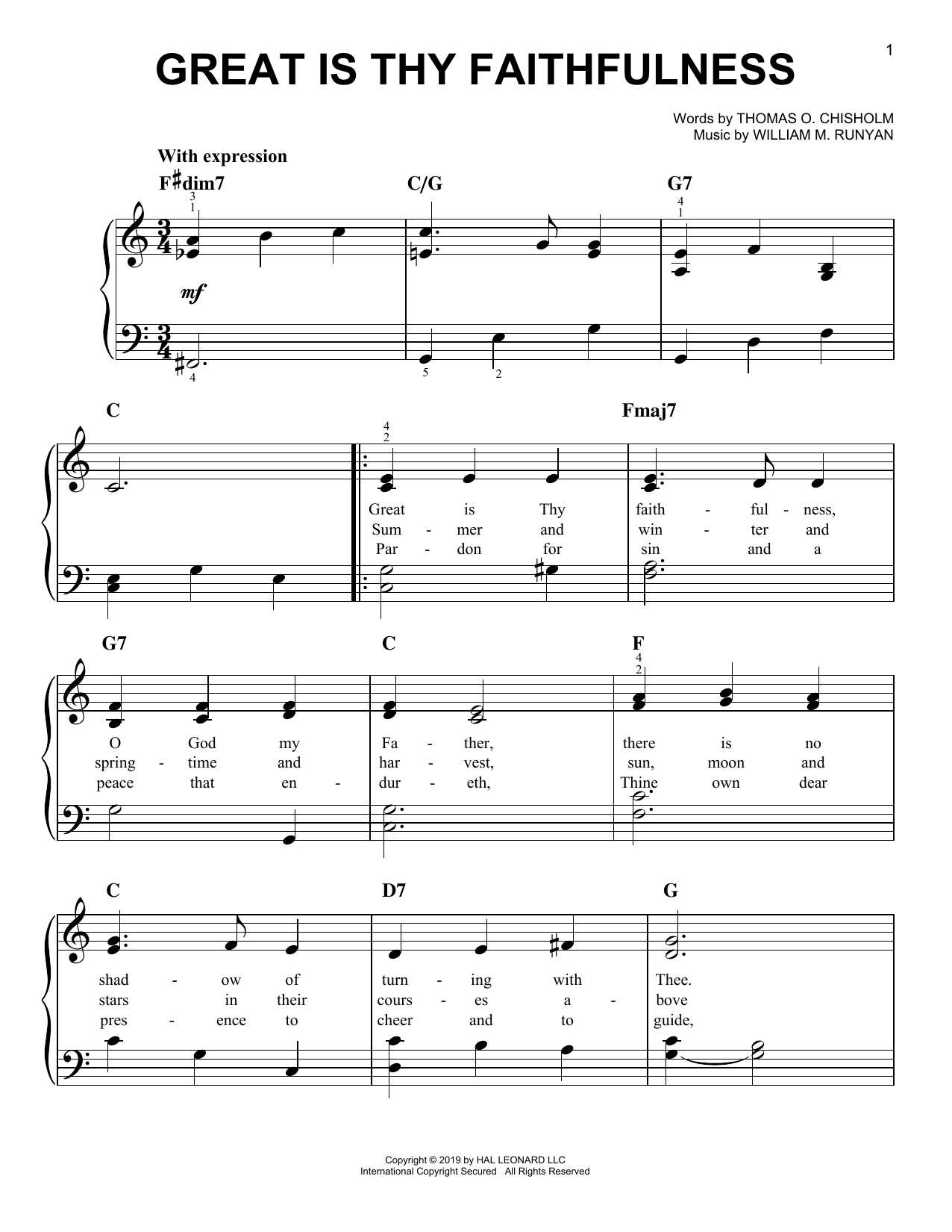 Thomas O. Chisholm Great Is Thy Faithfulness sheet music notes and chords arranged for Piano Solo