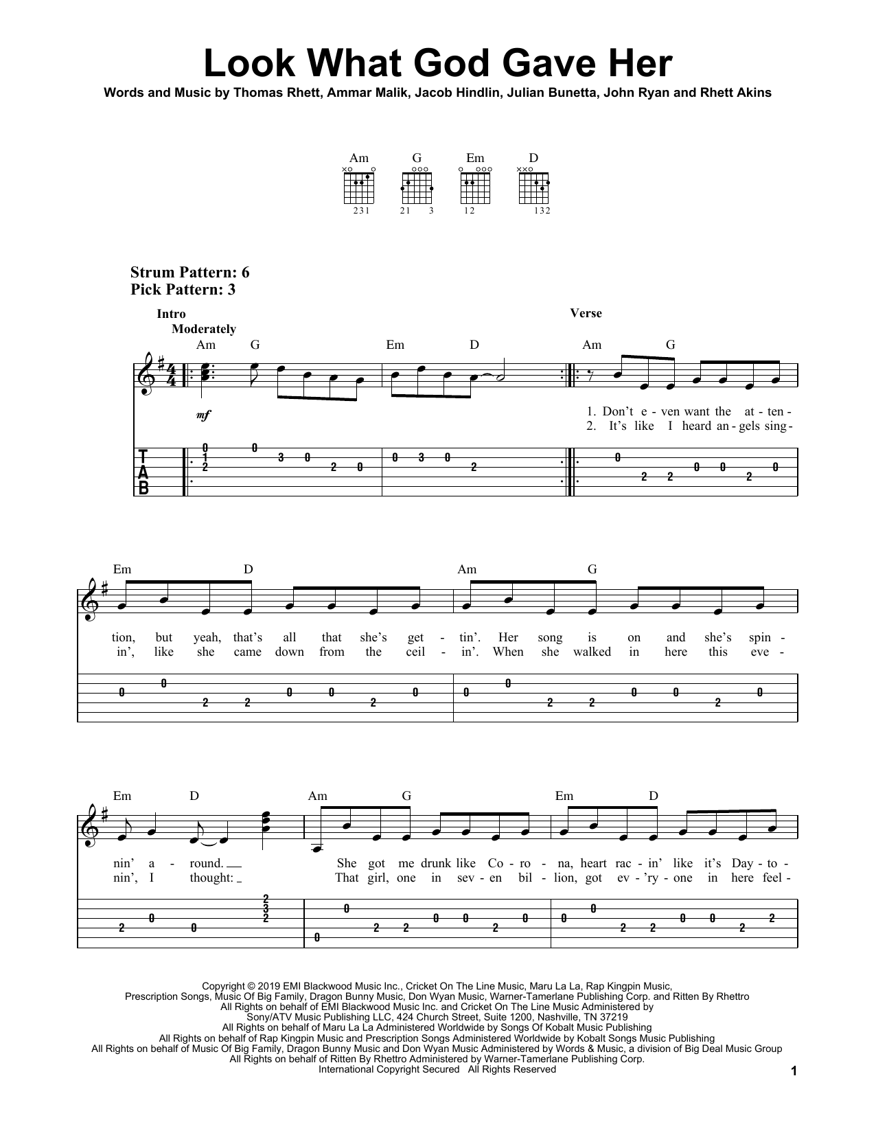 Thomas Rhett Look What God Gave Her sheet music notes and chords. Download Printable PDF.