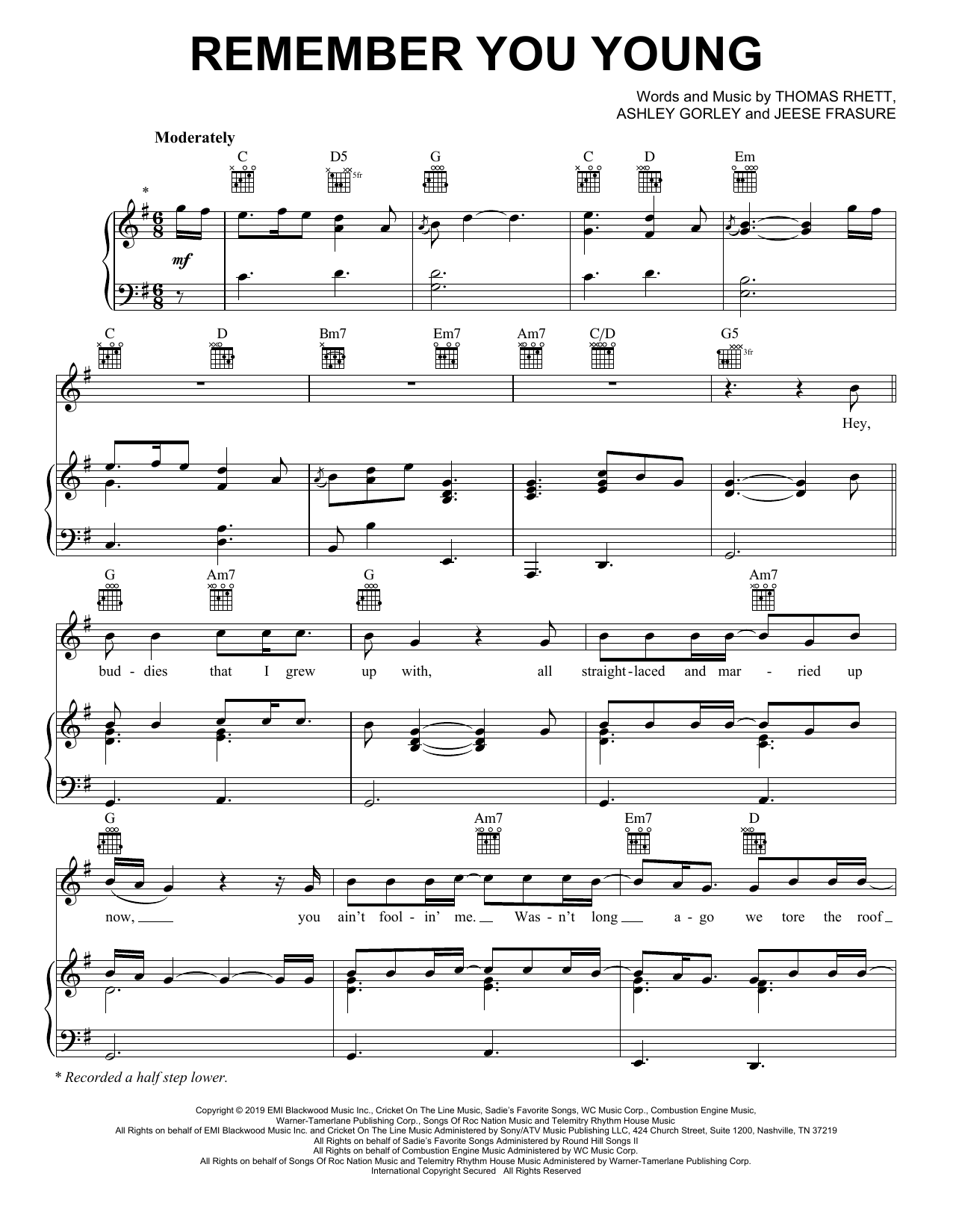 Learn to play Thomas Rhett Remember You Young sheet music for Piano, Vocal & Guitar Chords (Right-Hand Melody) in minutes. Price: 7.8900$ Thomas Rhett Remember You Young sheet music notes and chords arranged for Piano, Vocal & Guitar Chords (Right-Hand Melody)