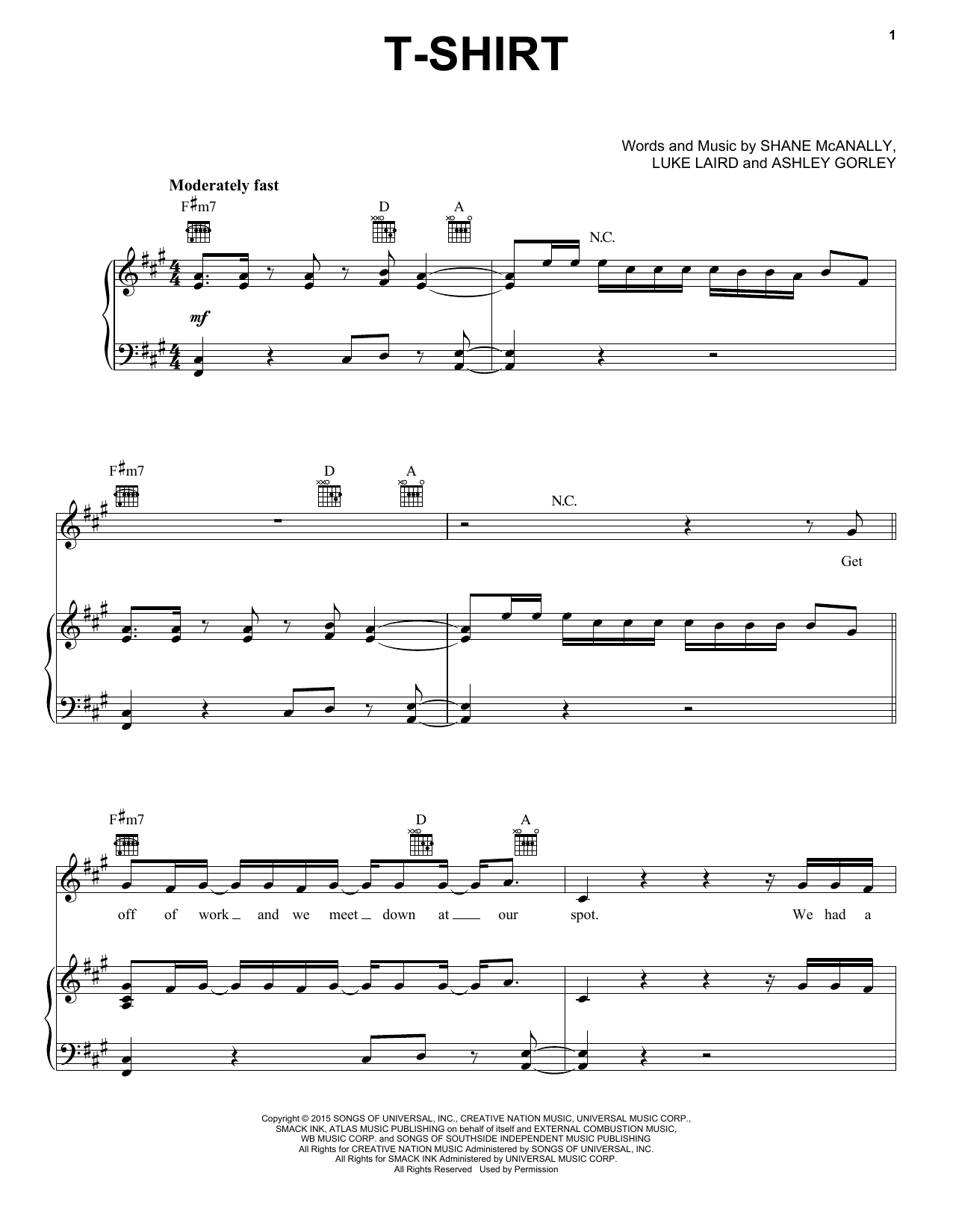 Learn to play Thomas Rhett T-Shirt sheet music for Piano, Vocal & Guitar Chords (Right-Hand Melody) in minutes. Price: 7.8900$ Thomas Rhett T-Shirt sheet music notes and chords arranged for Piano, Vocal & Guitar Chords (Right-Hand Melody)