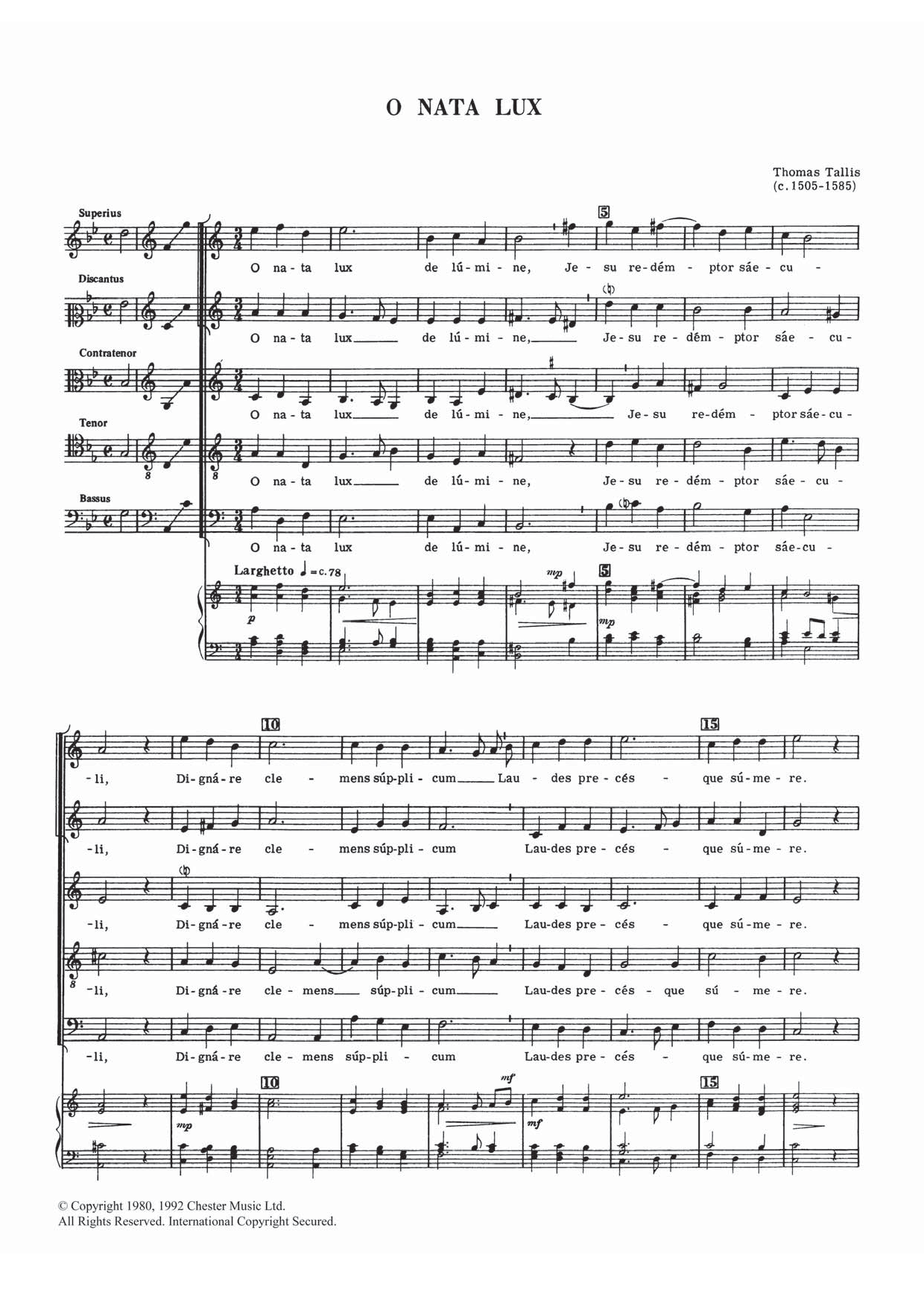 Learn to play Thomas Tallis O Nata Lux sheet music for Piano, Vocal & Guitar Chords in minutes. Price: 7.8900$ Thomas Tallis O Nata Lux sheet music notes and chords arranged for Piano, Vocal & Guitar Chords