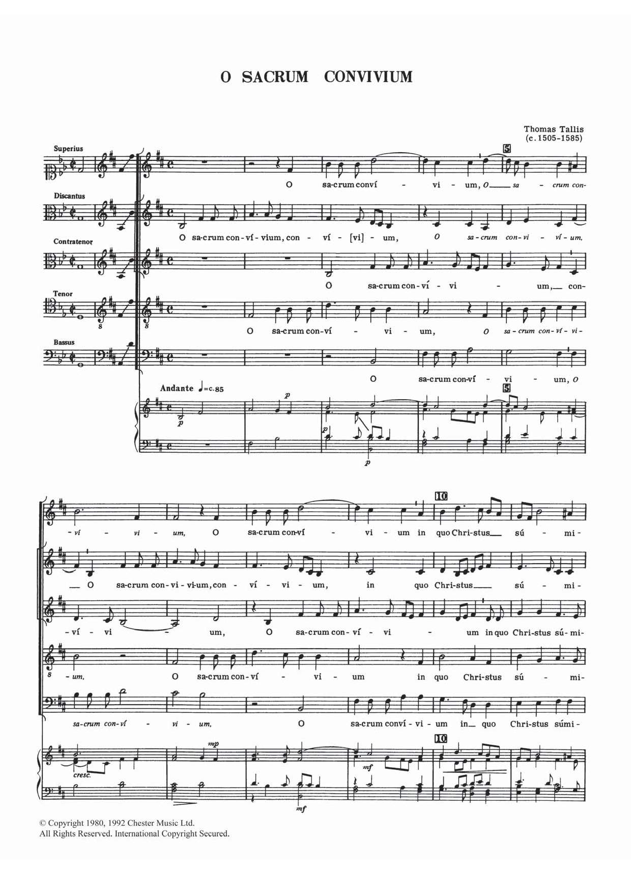 Learn to play Thomas Tallis O Sacrum Convivium sheet music for Piano, Vocal & Guitar Chords in minutes. Price: 7.8900$ Thomas Tallis O Sacrum Convivium sheet music notes and chords arranged for Piano, Vocal & Guitar Chords
