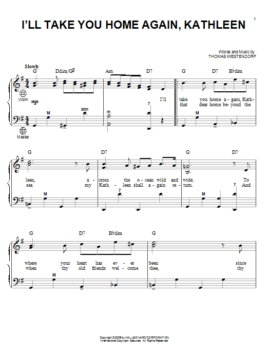 Thomas Westendorf I'll Take You Home Again, Kathleen sheet music notes and chords. Download Printable PDF.