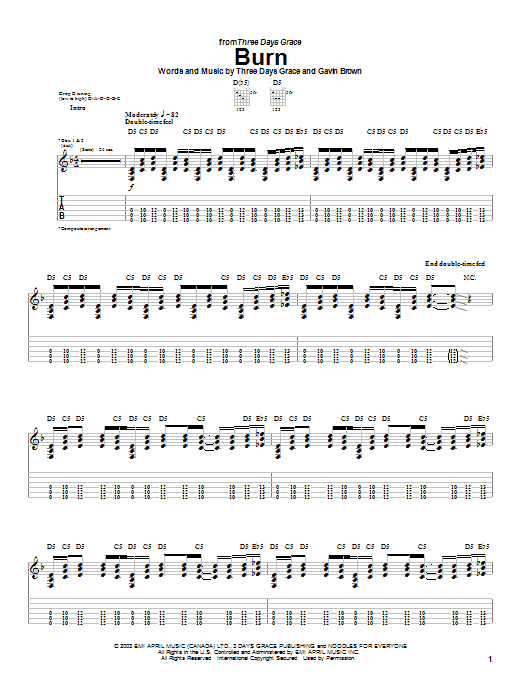 Learn to play Three Days Grace Burn sheet music for Guitar Tab in minutes. Price: 7.8900$ Three Days Grace Burn sheet music notes and chords arranged for Guitar Tab
