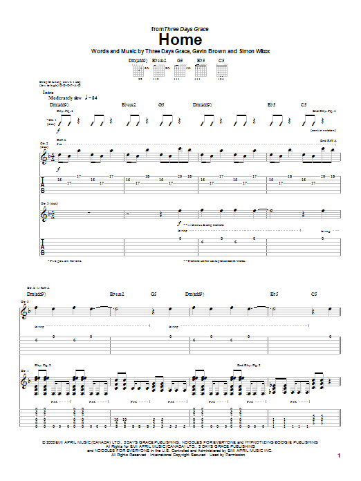 Learn to play Three Days Grace Home sheet music for Guitar Tab in minutes. Price: 7.8900$ Three Days Grace Home sheet music notes and chords arranged for Guitar Tab