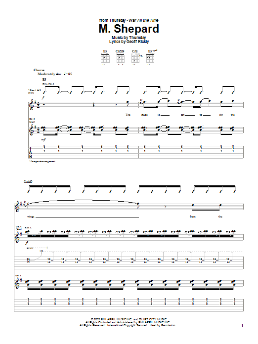 Learn to play Thursday M. Shepard sheet music for Guitar Tab in minutes. Price: 7.8900$ Thursday M. Shepard sheet music notes and chords arranged for Guitar Tab