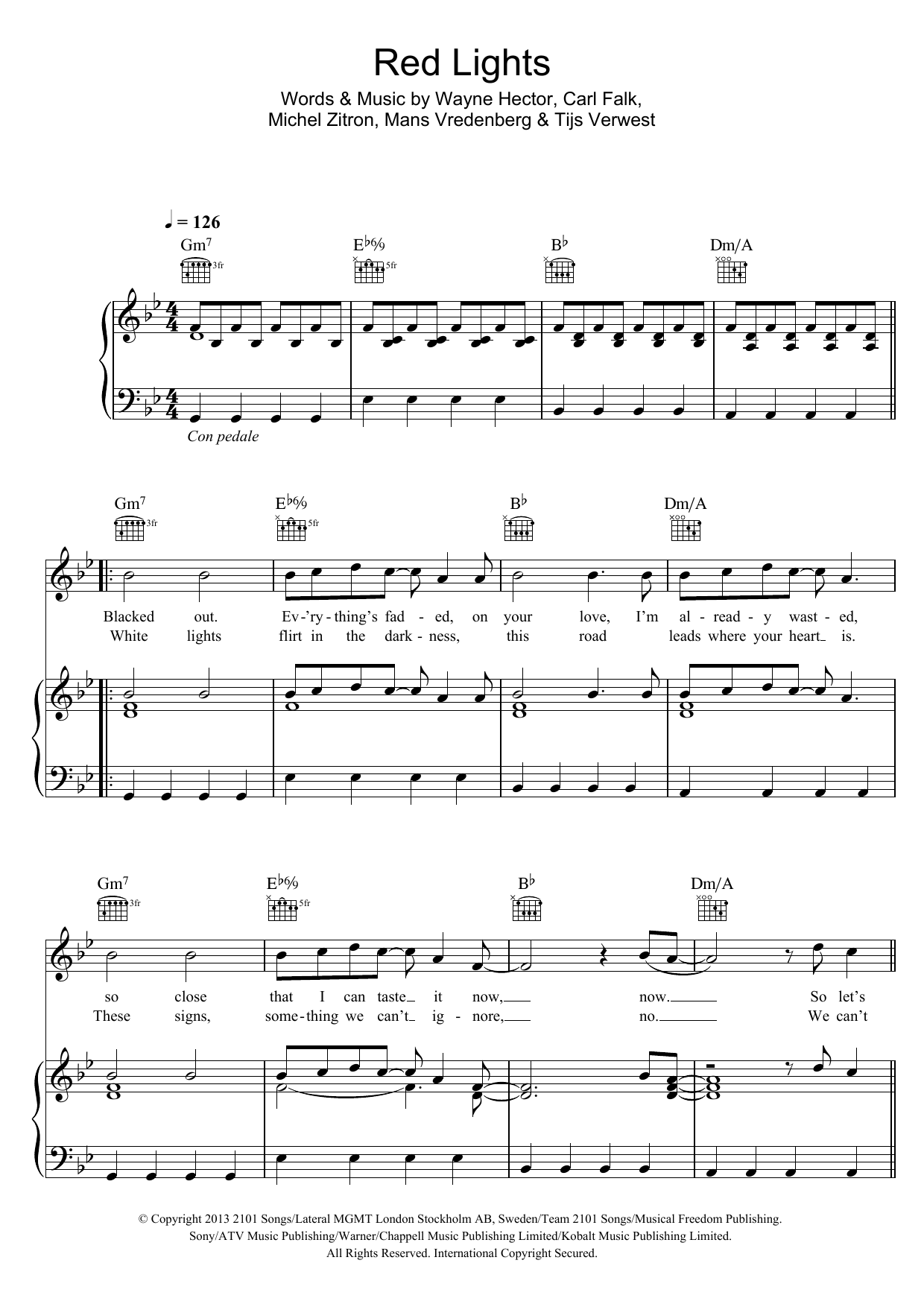 Learn to play Tiesto Red Lights sheet music for Piano, Vocal & Guitar Chords in minutes. Price: 7.8900$ Tiesto Red Lights sheet music notes and chords arranged for Piano, Vocal & Guitar Chords