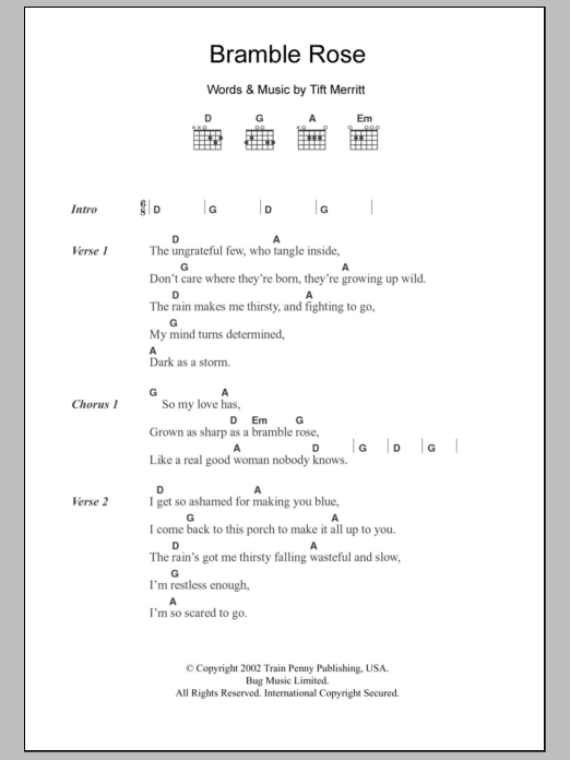 Tift Merritt Bramble Rose sheet music notes and chords. Download Printable PDF.