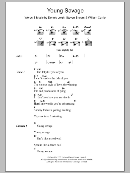 Learn to play Tiger Lily Young Savage sheet music for Guitar Chords/Lyrics in minutes. Price: 4.4900$ Tiger Lily Young Savage sheet music notes and chords arranged for Guitar Chords/Lyrics