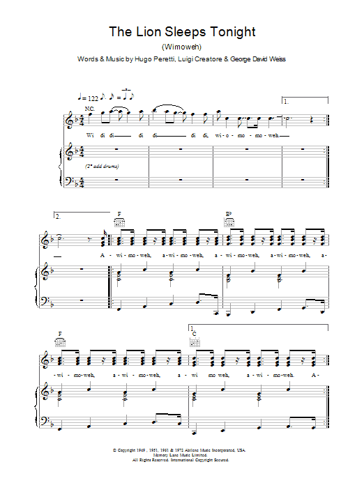 Tight Fit The Lion Sleeps Tonight (Wimoweh) sheet music notes and chords. Download Printable PDF.