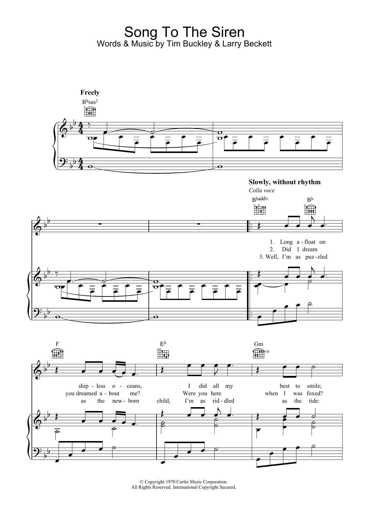 Tim Buckley Song To The Siren sheet music notes and chords. Download Printable PDF.