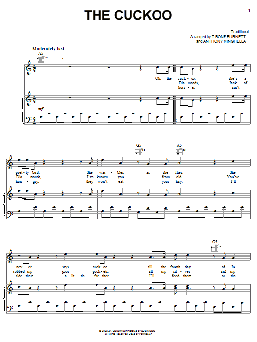 Learn to play Tim Eriksen The Cuckoo sheet music for Piano, Vocal & Guitar Chords (Right-Hand Melody) in minutes. Price: 7.8900$ Tim Eriksen The Cuckoo sheet music notes and chords arranged for Piano, Vocal & Guitar Chords (Right-Hand Melody)