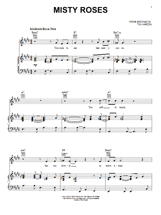 Learn to play Tim Hardin Misty Roses sheet music for Piano, Vocal & Guitar Chords (Right-Hand Melody) in minutes. Price: 7.8900$ Tim Hardin Misty Roses sheet music notes and chords arranged for Piano, Vocal & Guitar Chords (Right-Hand Melody)