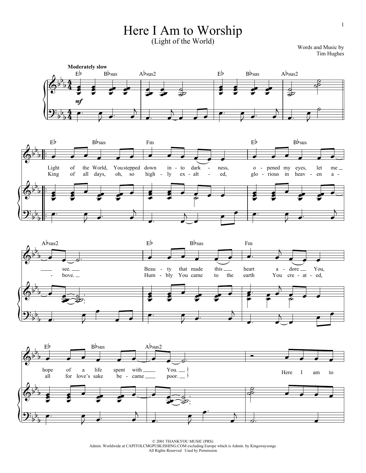 Phillips, Craig & Dean Here I Am To Worship (Light Of The World) sheet music notes and chords. Download Printable PDF.