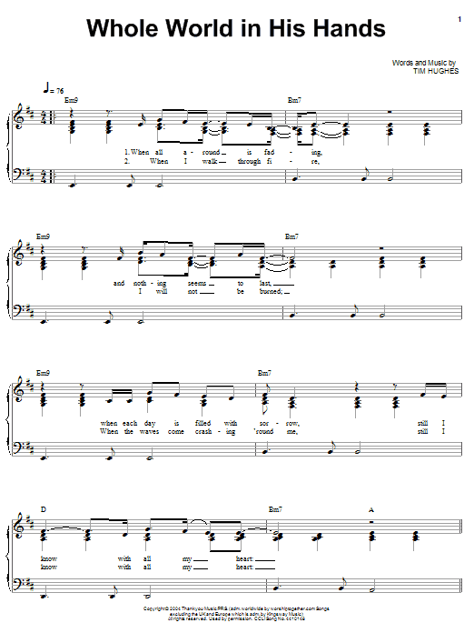 Tim Hughes Whole World In His Hands sheet music notes and chords. Download Printable PDF.