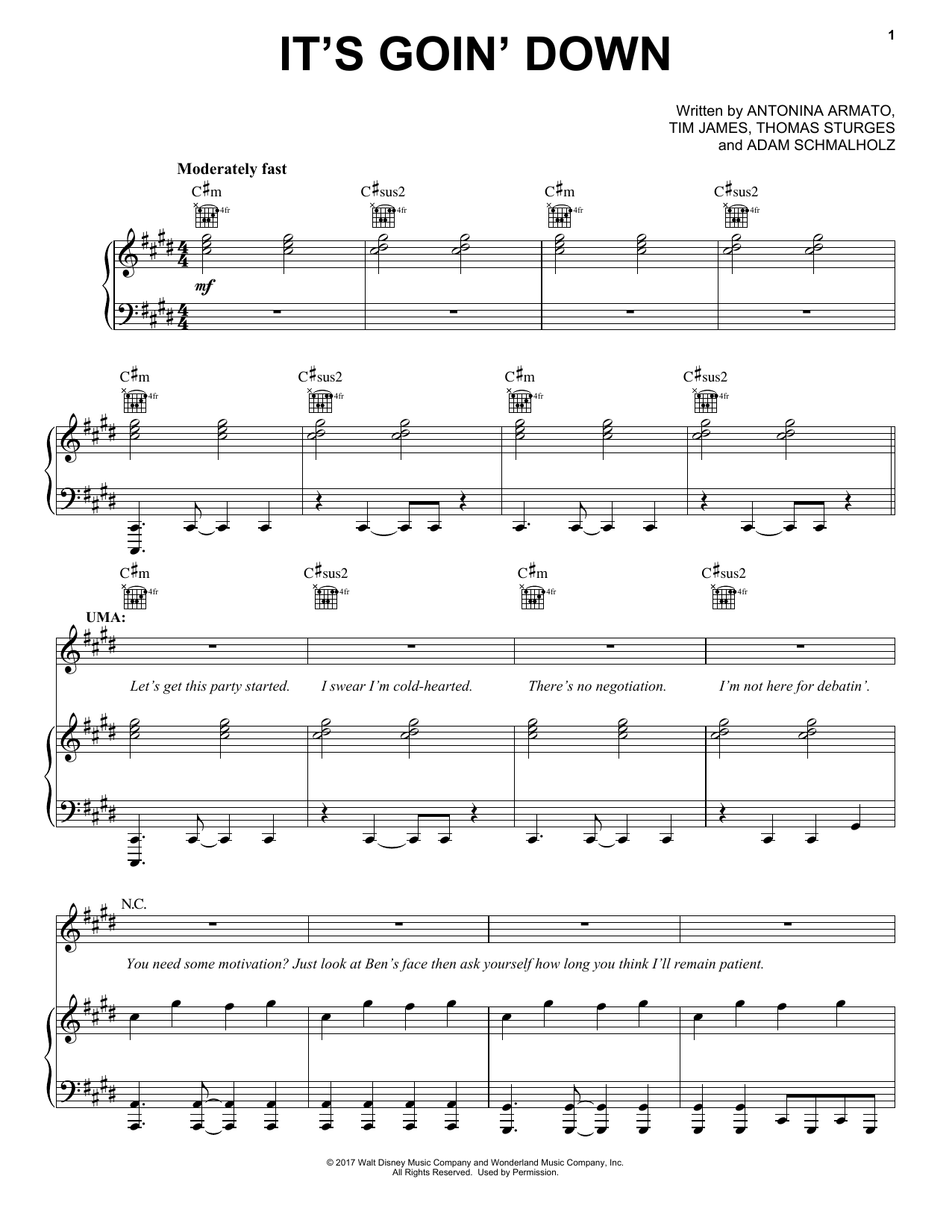 Learn to play Tim James It's Goin' Down (from Disney's Descendants 2) sheet music for Piano, Vocal & Guitar Chords (Right-Hand Melody) in minutes. Price: 7.8900$ Tim James It's Goin' Down (from Disney's Descendants 2) sheet music notes and chords arranged for Piano, Vocal & Guitar Chords (Right-Hand Melody)