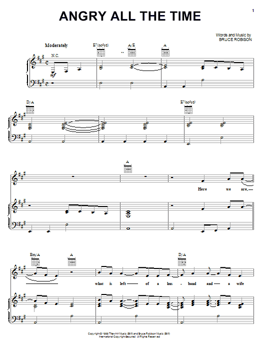 Learn to play Tim McGraw Angry All The Time sheet music for Piano, Vocal & Guitar Chords (Right-Hand Melody) in minutes. Price: 7.8900$ Tim McGraw Angry All The Time sheet music notes and chords arranged for Piano, Vocal & Guitar Chords (Right-Hand Melody)