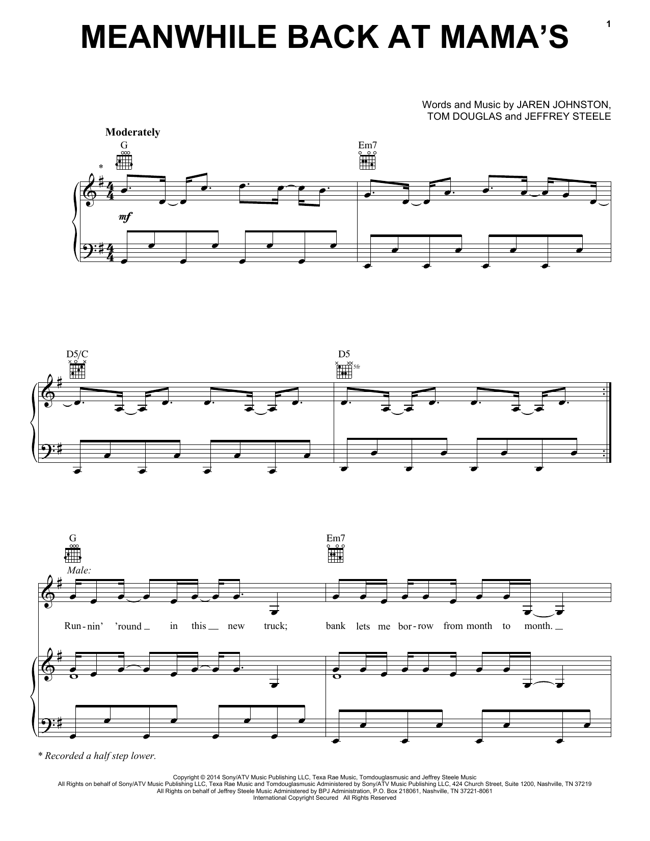 Learn to play Tim McGraw feat. Faith Hill Meanwhile Back At Mama's sheet music for Piano, Vocal & Guitar Chords (Right-Hand Melody) in minutes. Price: 7.8900$ Tim McGraw feat. Faith Hill Meanwhile Back At Mama's sheet music notes and chords arranged for Piano, Vocal & Guitar Chords (Right-Hand Melody)