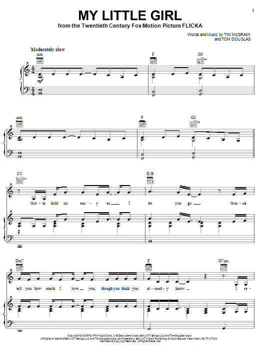 Learn to play Tim McGraw My Little Girl sheet music for Piano, Vocal & Guitar Chords (Right-Hand Melody) in minutes. Price: 7.8900$ Tim McGraw My Little Girl sheet music notes and chords arranged for Piano, Vocal & Guitar Chords (Right-Hand Melody)