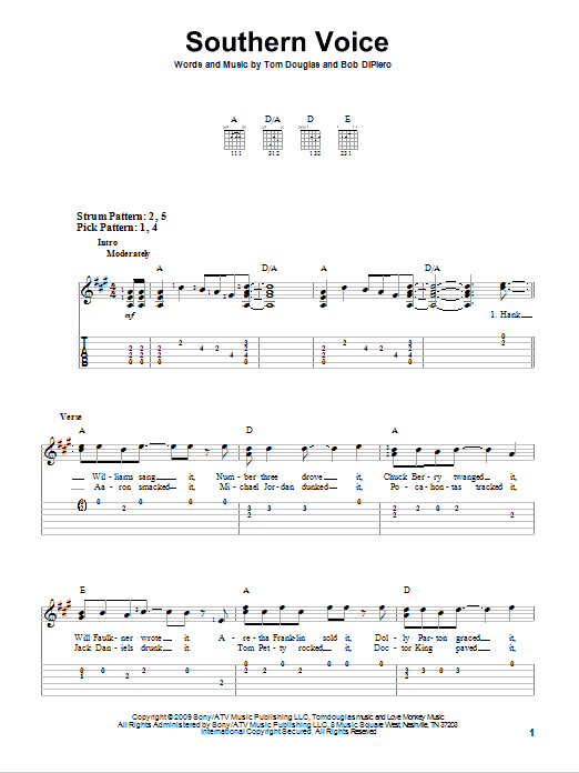 Tim McGraw Southern Voice sheet music notes and chords. Download Printable PDF.