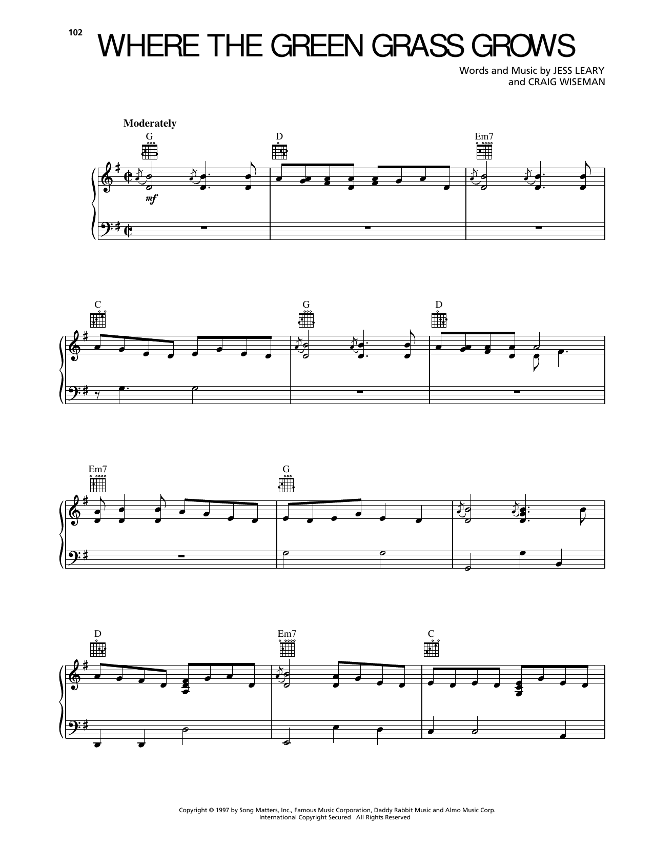 Learn to play Tim McGraw Where The Green Grass Grows sheet music for Piano, Vocal & Guitar Chords (Right-Hand Melody) in minutes. Price: 7.8900$ Tim McGraw Where The Green Grass Grows sheet music notes and chords arranged for Piano, Vocal & Guitar Chords (Right-Hand Melody)